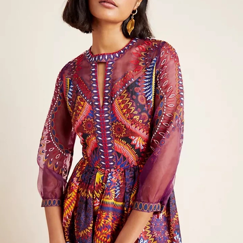 NWT Anthropologie Maren Embroidered Maxi Dress Size 4 Petite Sunset Motif Purple - Picture 2 of 16